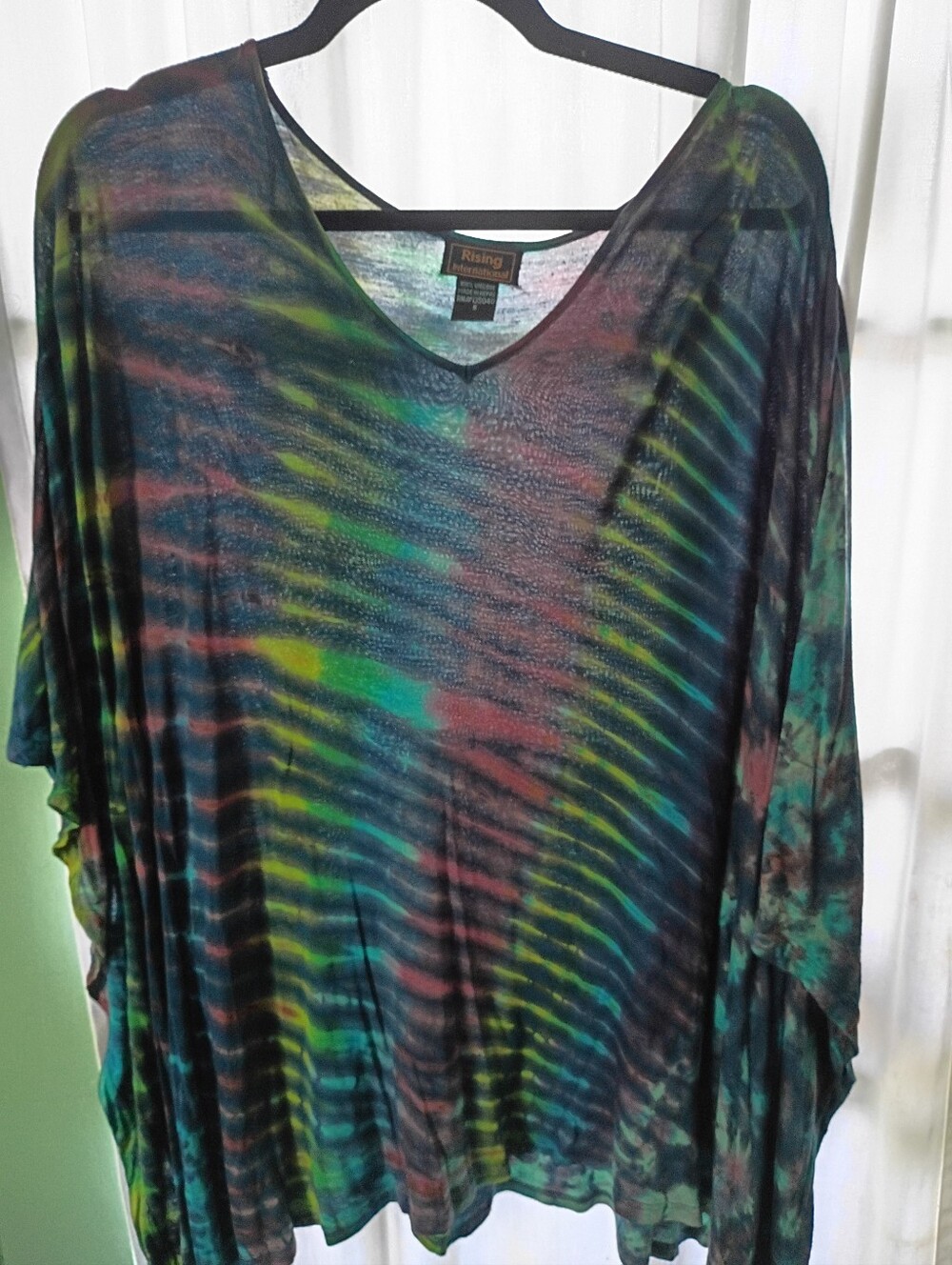 Rising International Tie-Dye V-Neck Tunic in Black, Green, Teal